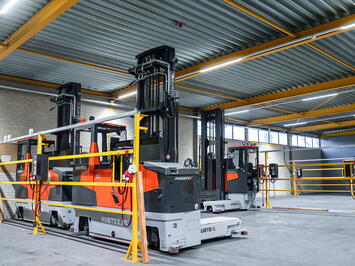 TABS equips its new Tilburg distribution centre with twelve electric HUBTEX PHOENIX MQ35 sideloaders