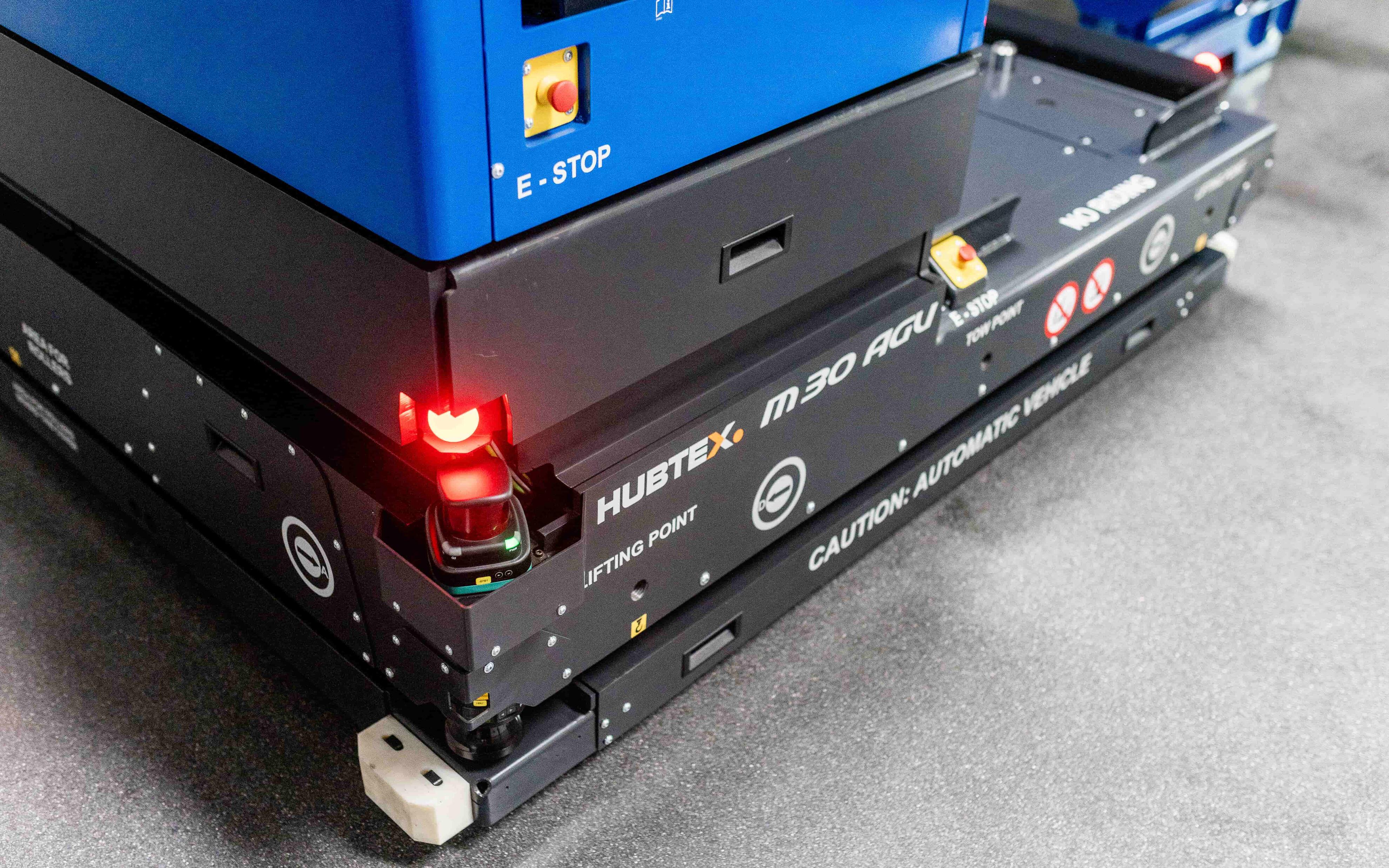 HUBTEX automated sideloader PHOENIX AGV with e-stop emergency stop switch